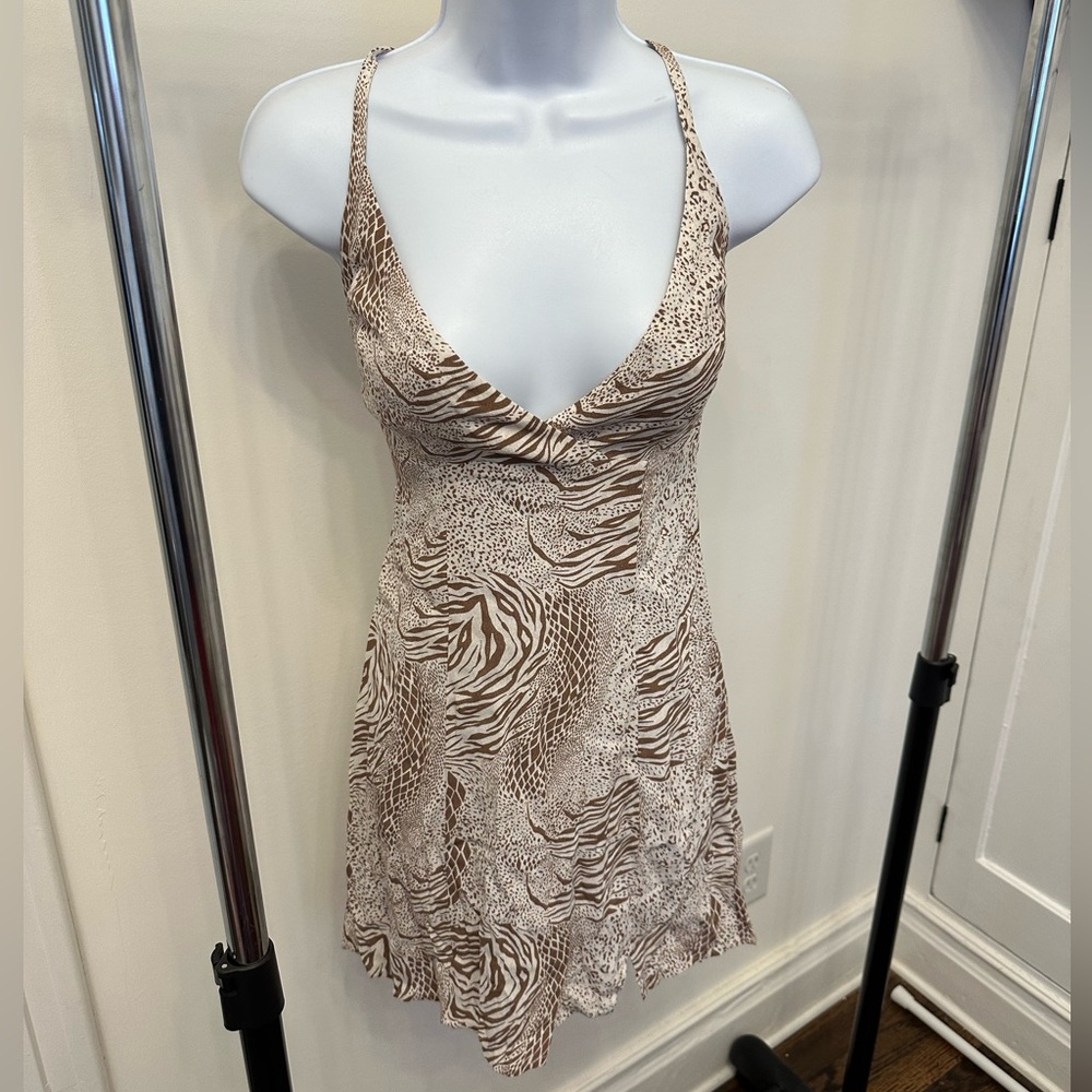 Kimchi Blue Urban Outfitters Animal Print Mini Dress Open Back Bow NWOT